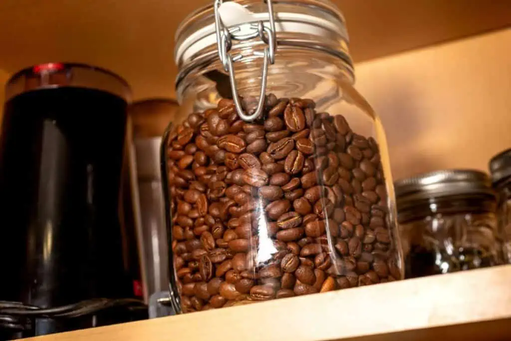 Coffee stored a mason jar